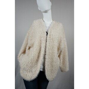 H&M Off White Poodle Fur Open Style Fuzzy Coat Size 8 (M)
